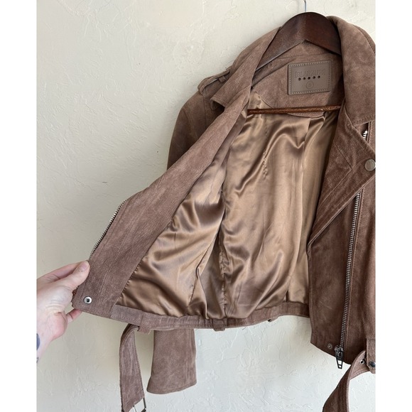 BLANKNYC 100% Suede Moto Jacket S Light Brown Cropped Retro Punk Alt Belted - Picture 7 of 11